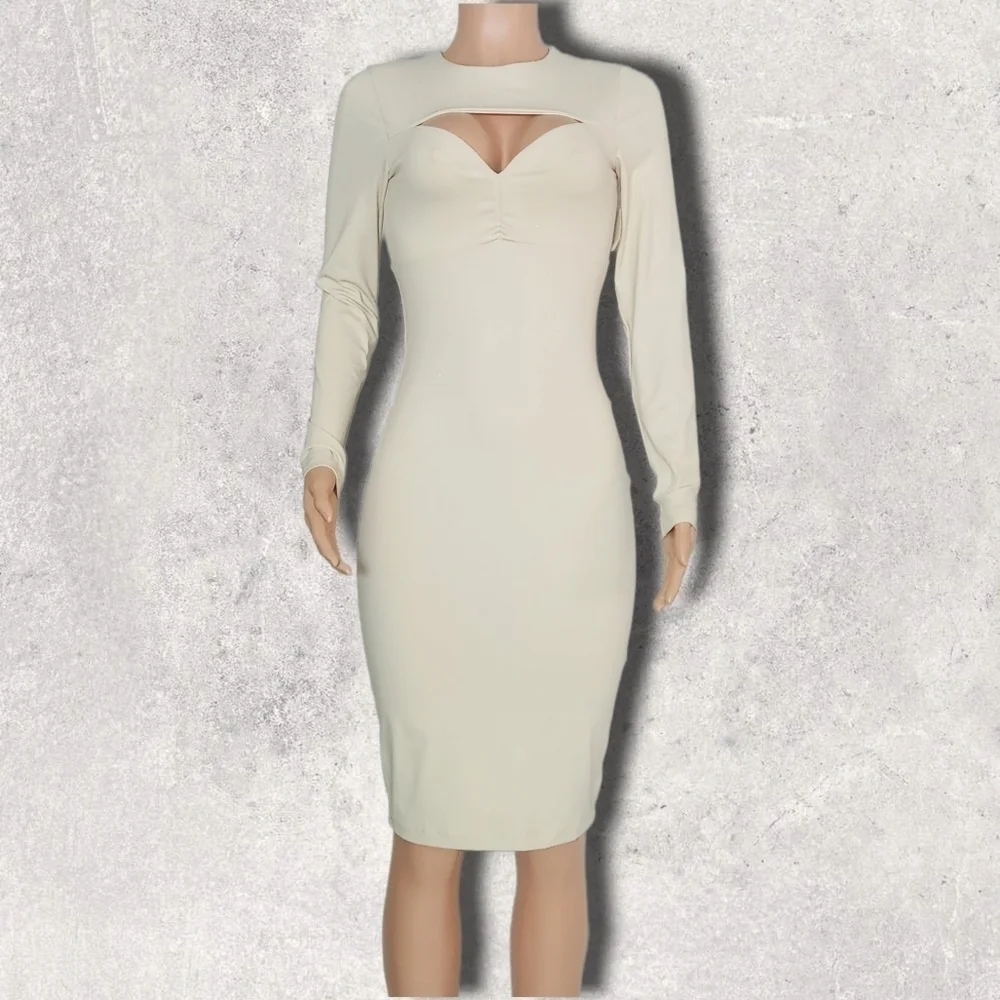 SUSANA Monaco Heart shape chest cutout Bodycon Almond color Size: S